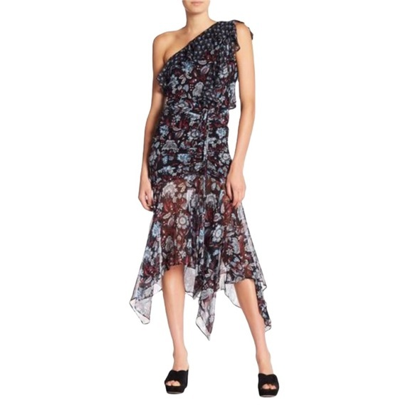 Veronica Beard Leighton Paisley One Shoulder Silk Midi Dress Size 0 - Picture 1 of 12